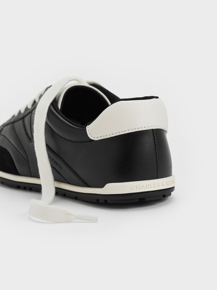 Faux Suede Two-Tone Low-Top Sneakers, Black, hi-res
