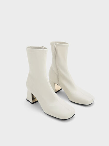 Jully Metallic Trapeze Heel Ankle Boots, Chalk, hi-res