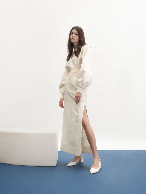 Metallic Accent Slingback Court Shoes, Cream, hi-res