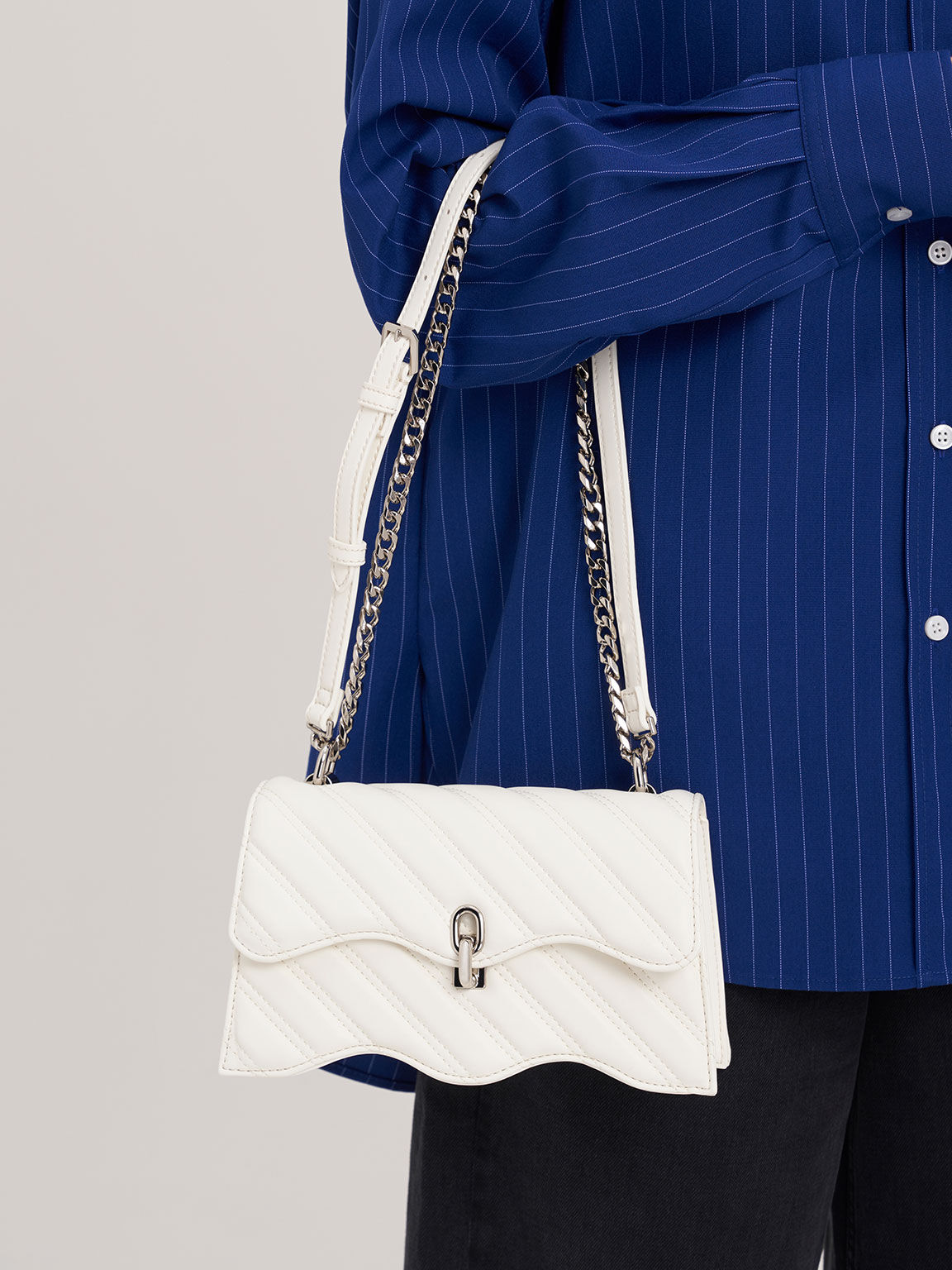 Freja Wavy Trapeze Crossbody Bag, White, hi-res