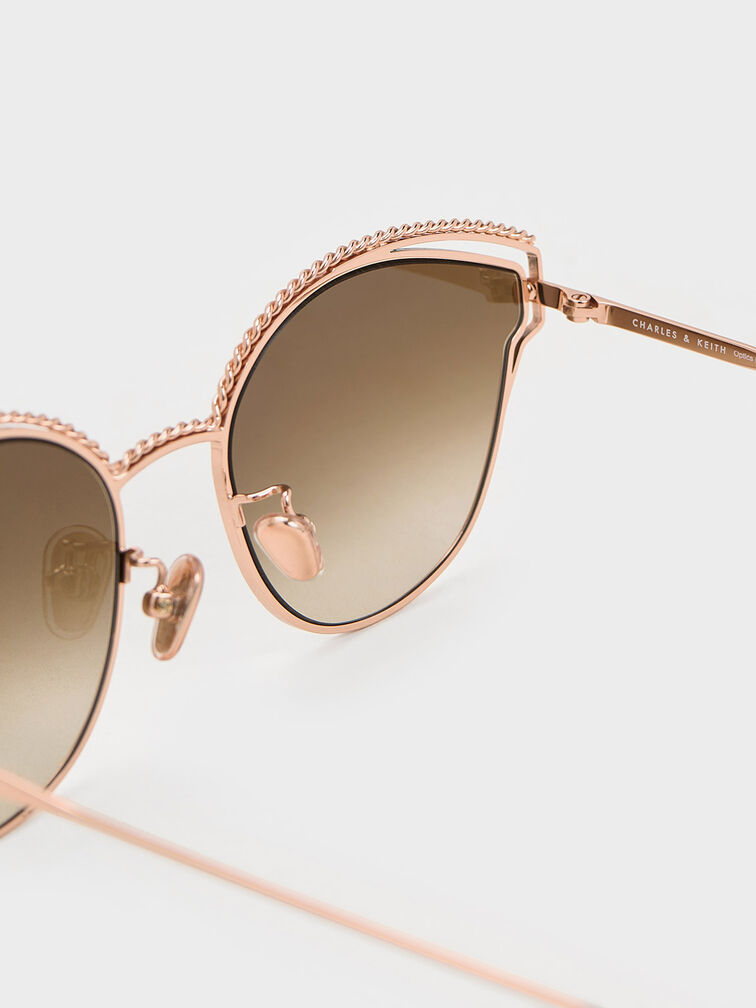 Braided Wire-Frame Cateye Sunglasses, Rose Gold, hi-res