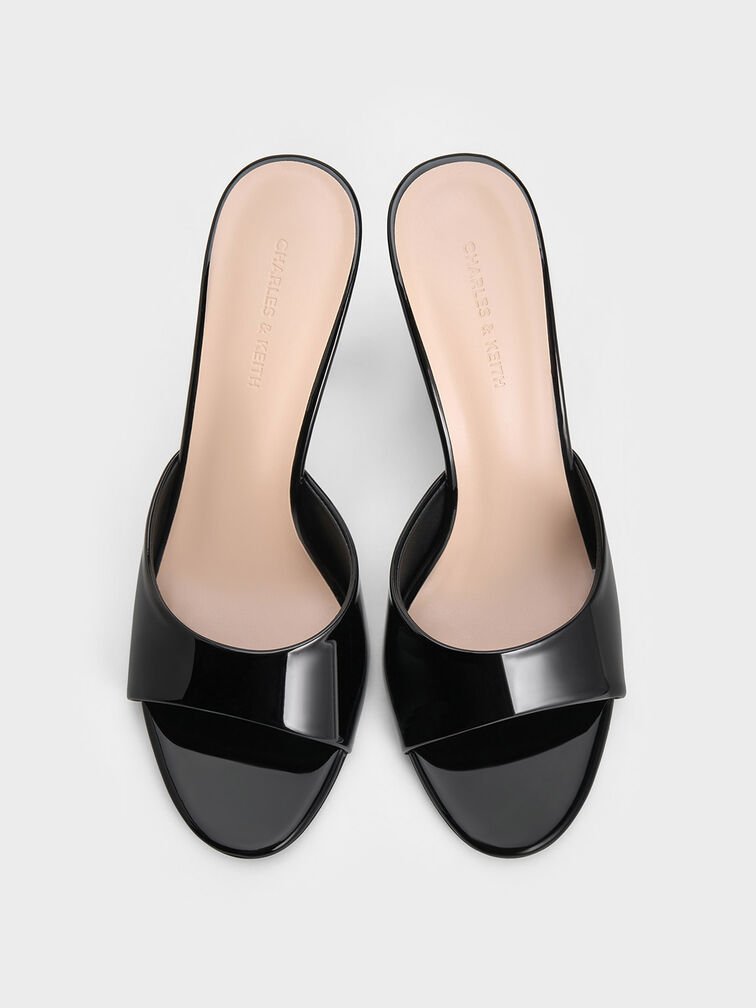 Patent Open-Toe Heeled Mules, Black Patent, hi-res