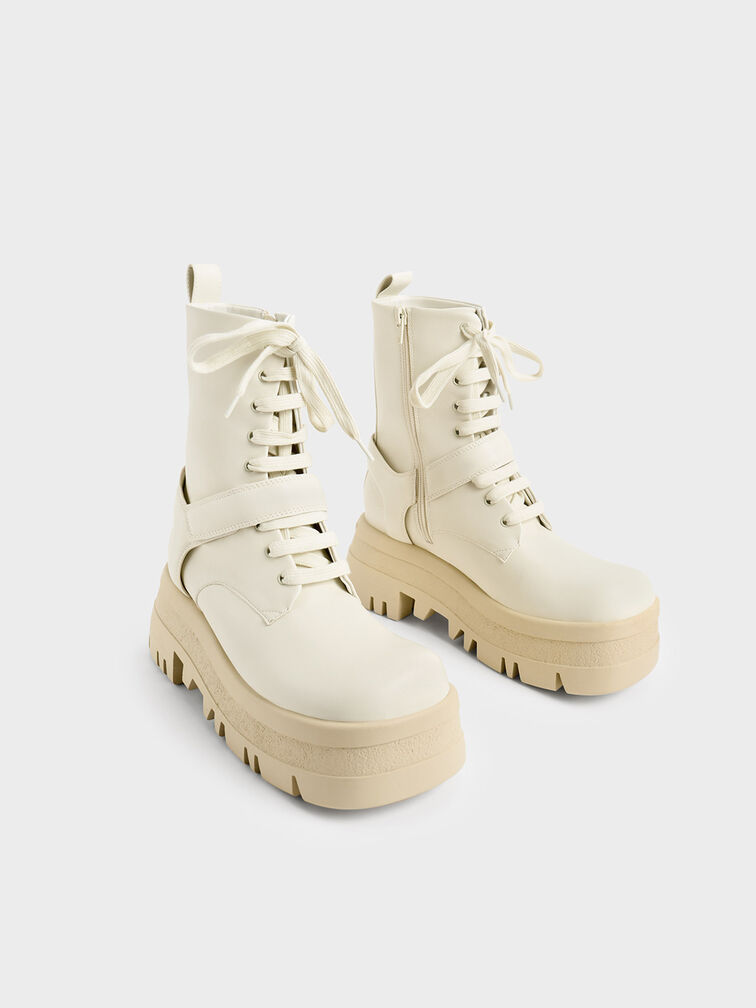 Rainier Belted Lace-Up Boots, Chalk, hi-res