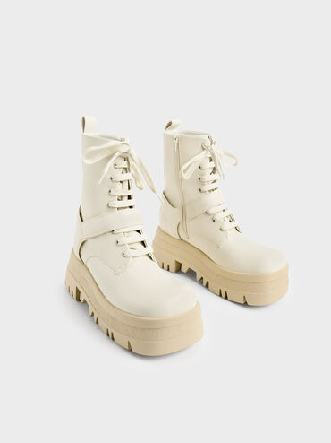 Rainier Belted Lace-Up Boots, Chalk, hi-res