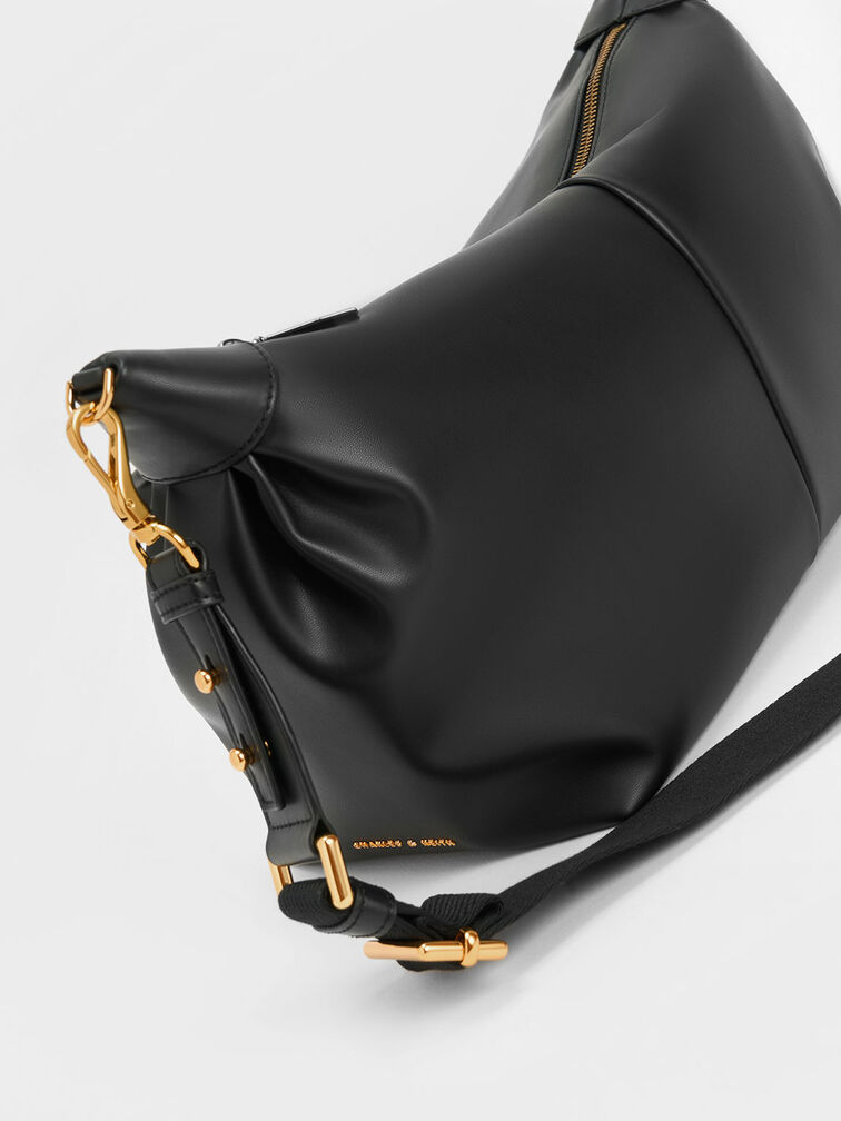 Chunky Chain Link Hobo Bag, Black, hi-res