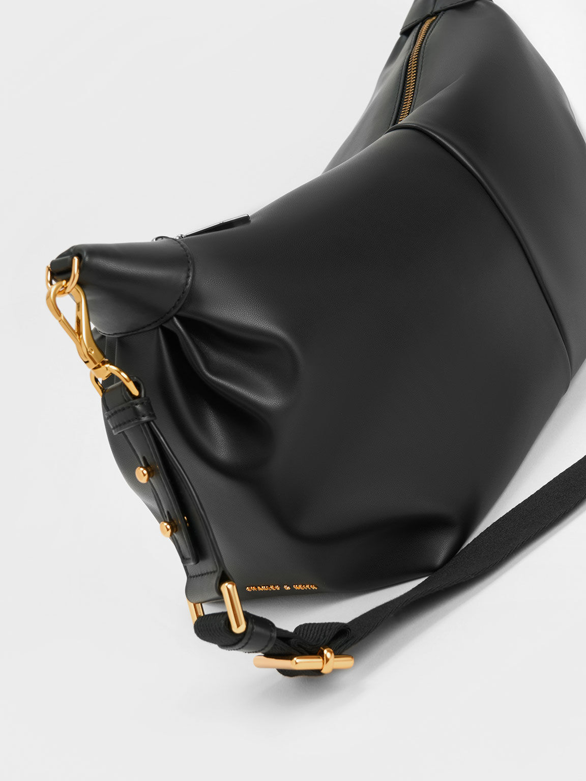 Chunky Chain Link Hobo Bag, Black, hi-res