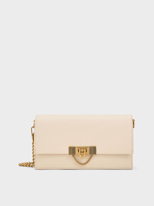 Tallulah Metallic Push-Lock Wallet, Beige, hi-res