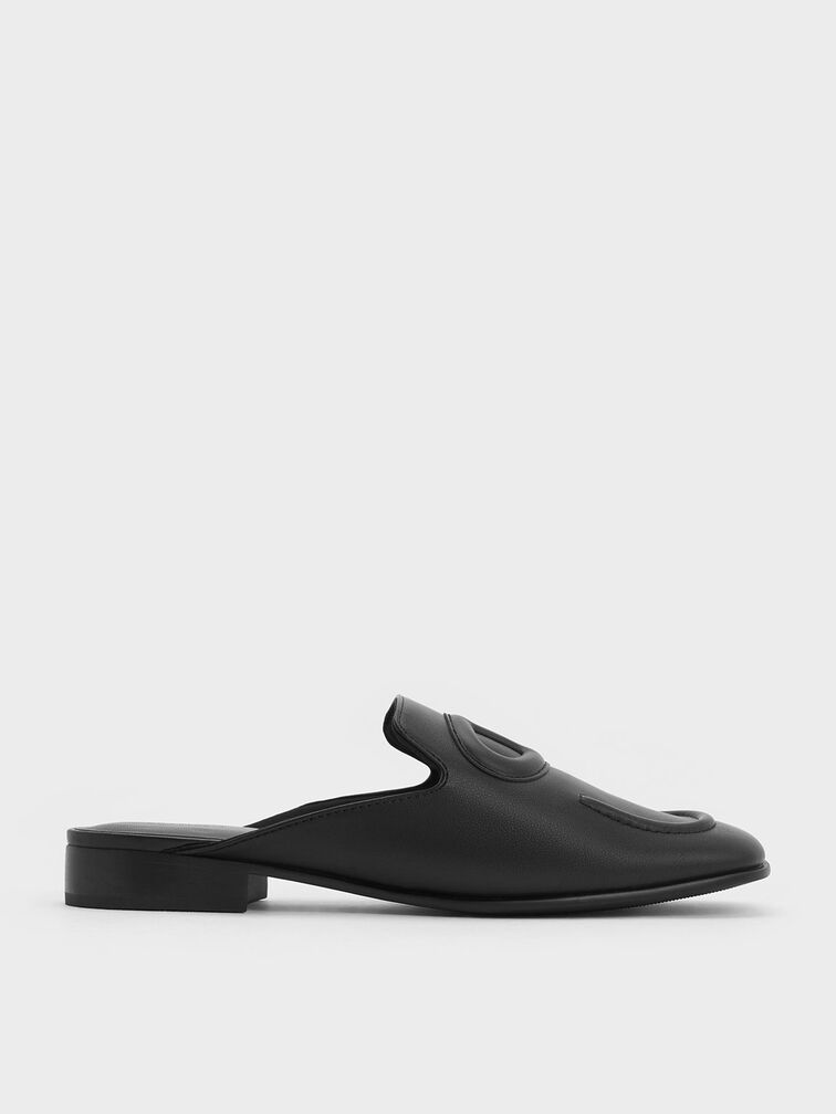 Oval Stitch-Trim Slip-On Flats, Black, hi-res