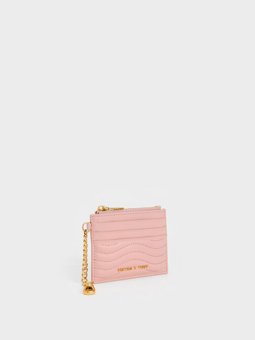 Aubrielle Stitch-Trim Zip Card Holder, Light Pink, hi-res