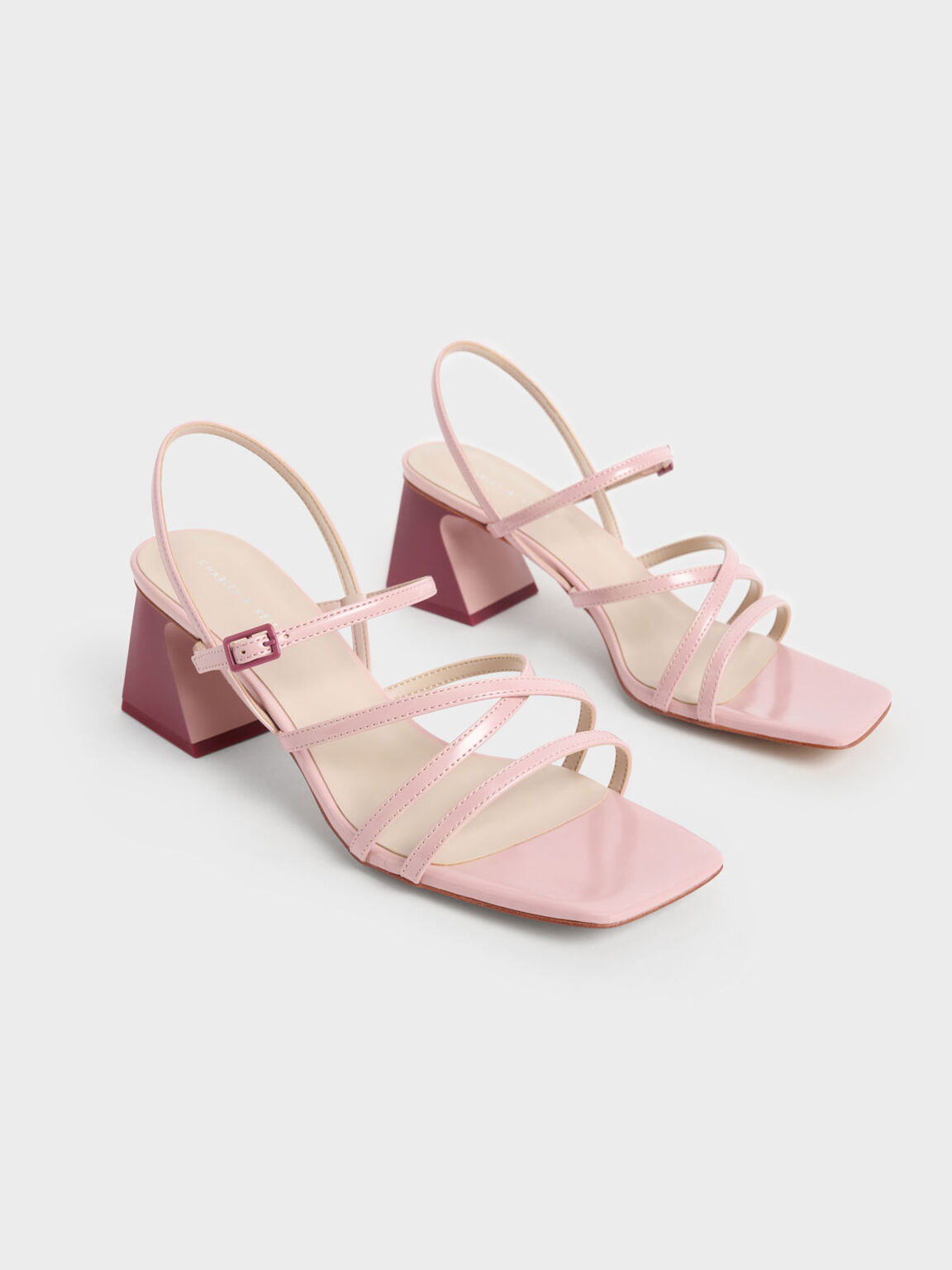 Two-Tone Trapeze Heel Sandals, Pink, hi-res