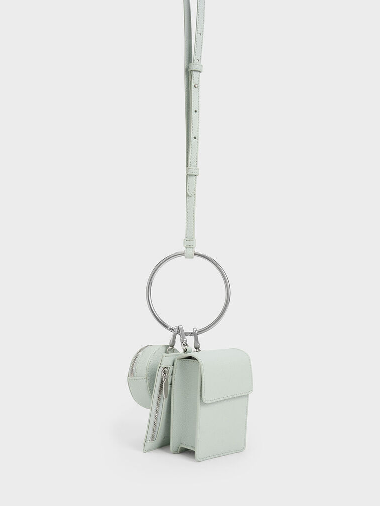 Chain Strap Ring-Detail Mini Bag, Light Green, hi-res