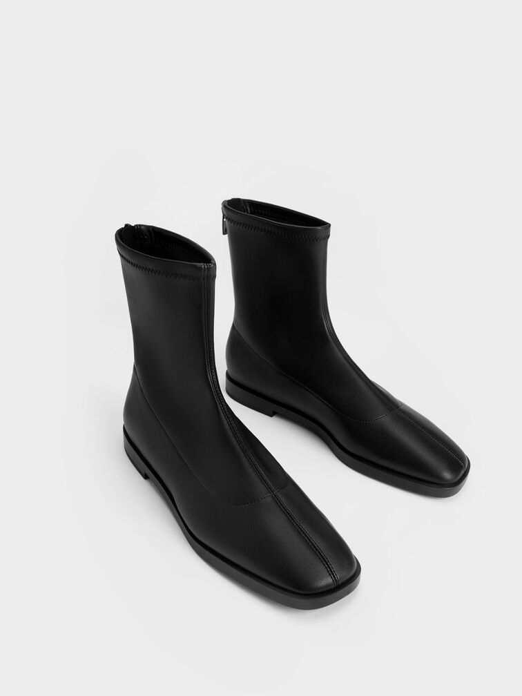 Zip-Up Ankle Boots, Black, hi-res