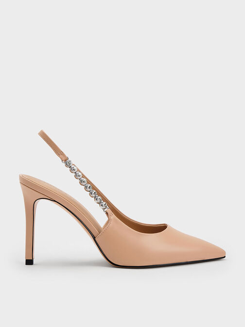 Gem-Strap Slingback Pumps, Nude, hi-res