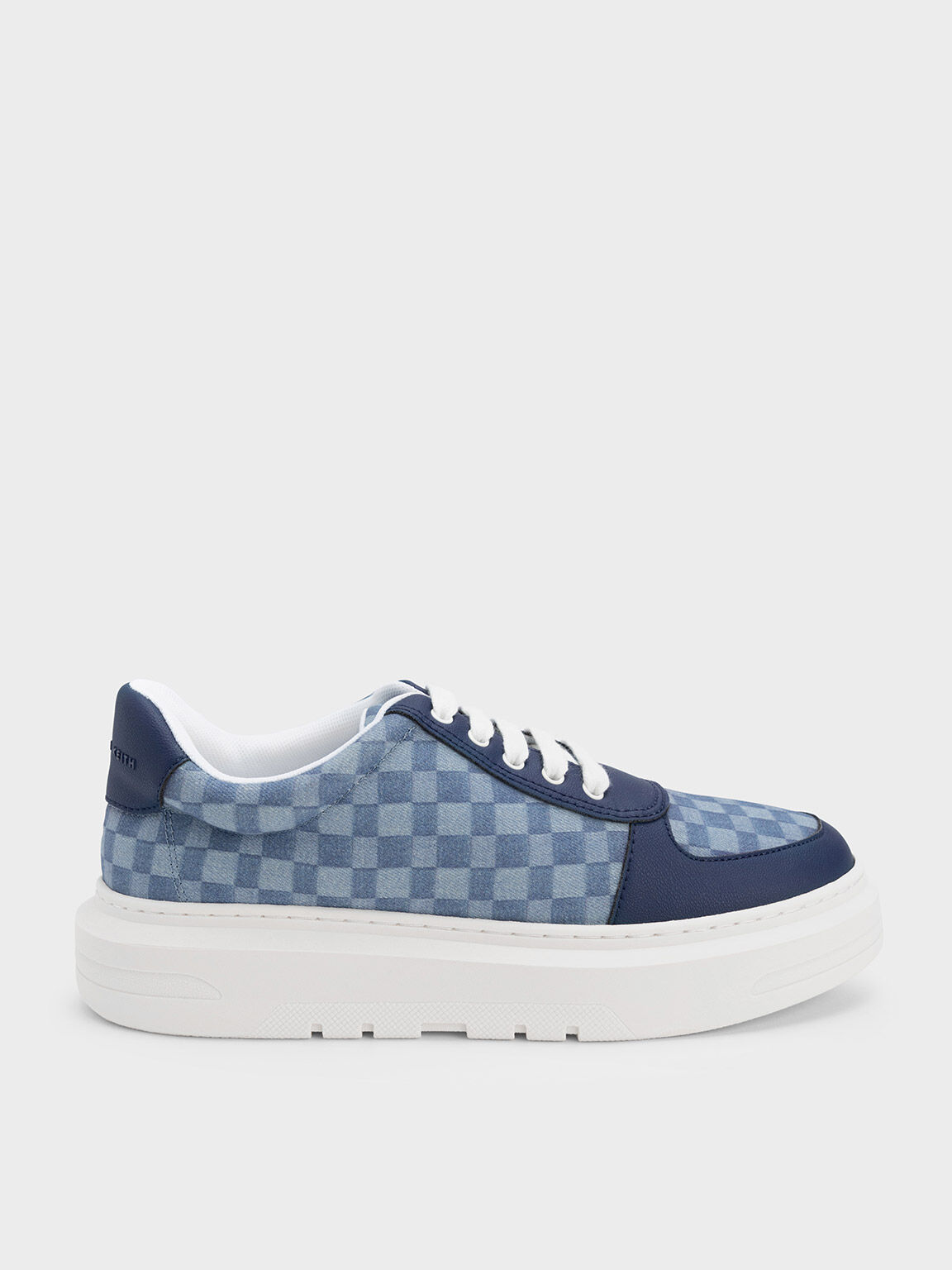 Checkered top denim sneakers