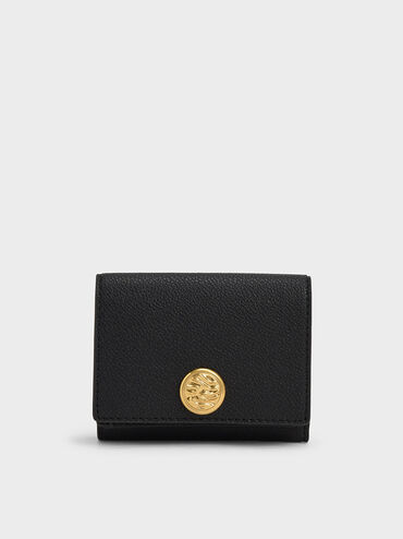 محفظة بلير قصيرة مزينة بقطعة معدنية لامعة, أسود, hi-res