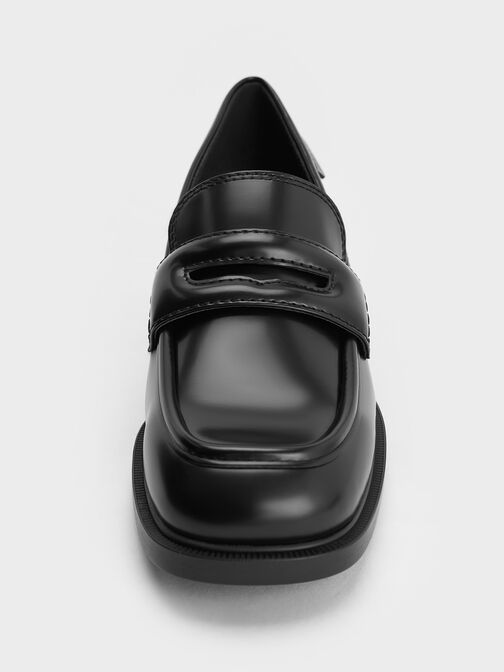 Penny Loafer Trapeze-Heel Pumps, Black Boxed Penny Loafer Trapeze-Heel Pumps, Black Boxed, hi-res