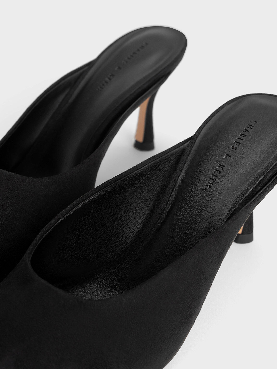 Textured Spool Heel Mules, Black, hi-res