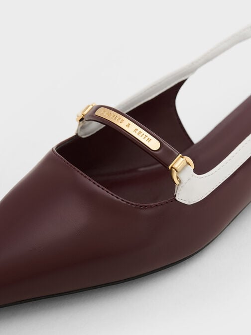 Metallic Bar Accent Slingback Flats, Maroon, hi-res
