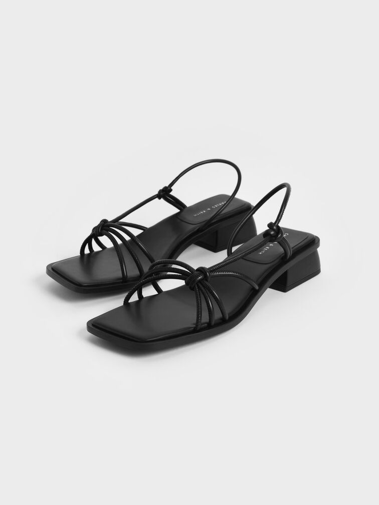 Strappy Knotted Slingback Sandals, Black, hi-res