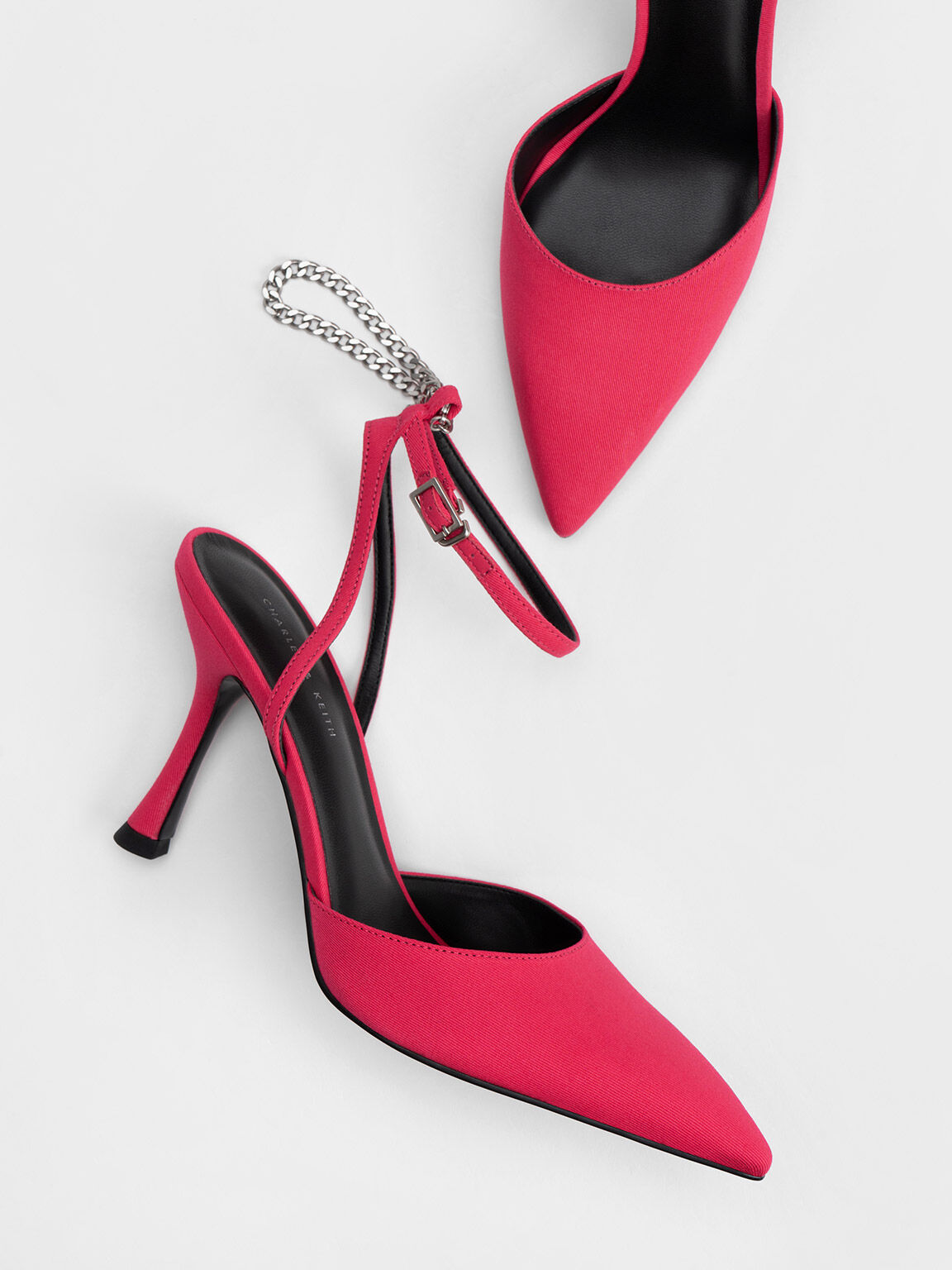 Chain-Link Ankle-Strap Woven Pumps, Fuchsia, hi-res
