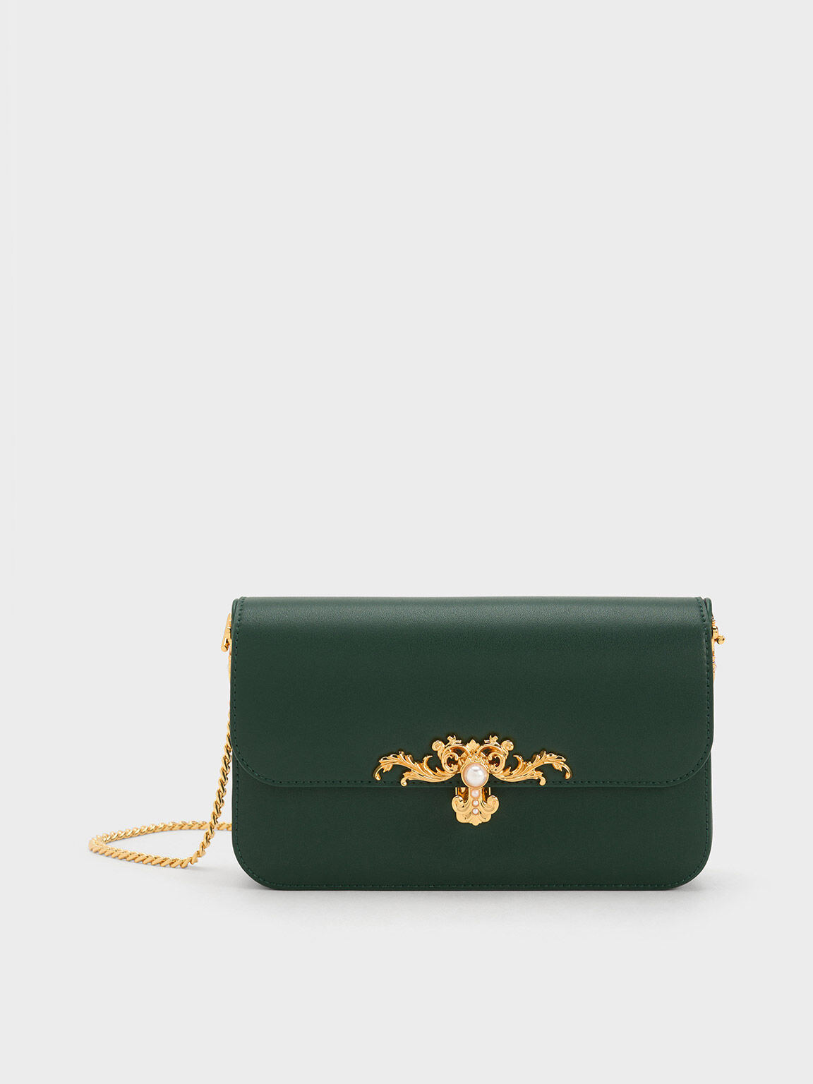 Merial Metallic Accent Clutch, Dark Green, hi-res