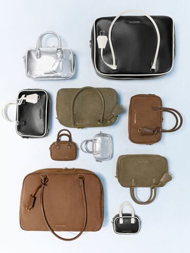 Sianna Corduroy Bowling-Bag Charm, Mocha Brown, hi-res