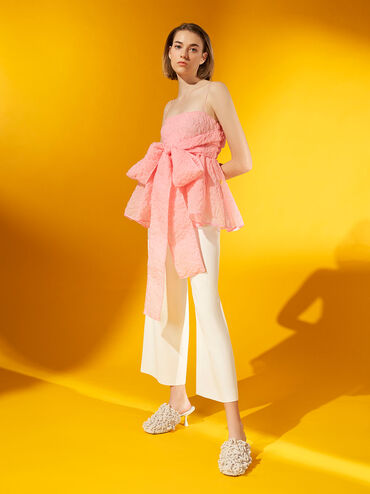Textured Spool Heel Mules, Chalk, hi-res