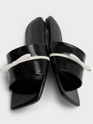 Two-Tone Bow Slide Sandals, Black Boxed, hi-res