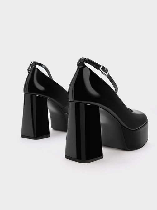 Patent Ankle-Strap Platform Pumps, Black, hi-res