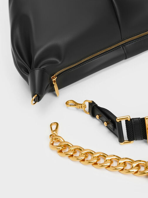 Chunky Chain Link Hobo Bag, Black, hi-res