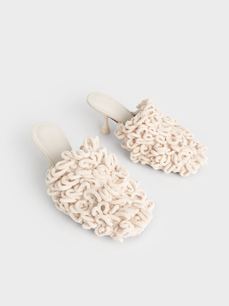 Textured Spool Heel Mules, Chalk, hi-res
