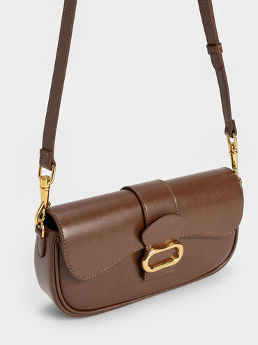 Daki Belted Curved Bag, Chocolate, hi-res