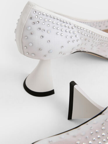 مجموعة العروس: حذاء بليث كلاسيكي مطرز بكعب منحوت, أبيض, hi-res
