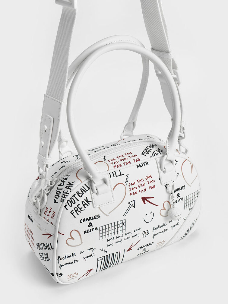 Graffiti Print Striped Bowling Bag, Multi, hi-res