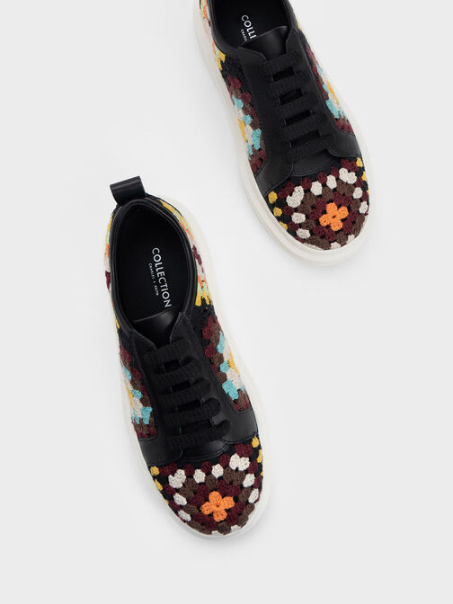 Floral Crochet & Leather Sneakers, Multi, hi-res