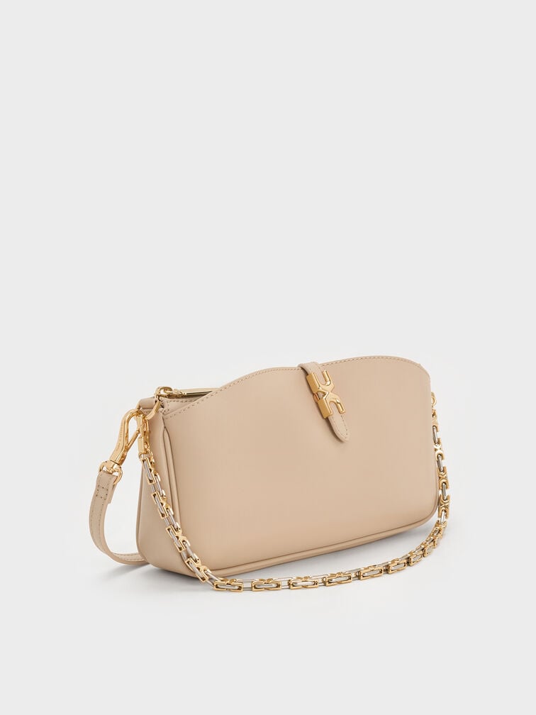 Adalyn Metallic-Buckle Chain-Handle Shoulder Bag, Dusted Oat, hi-res