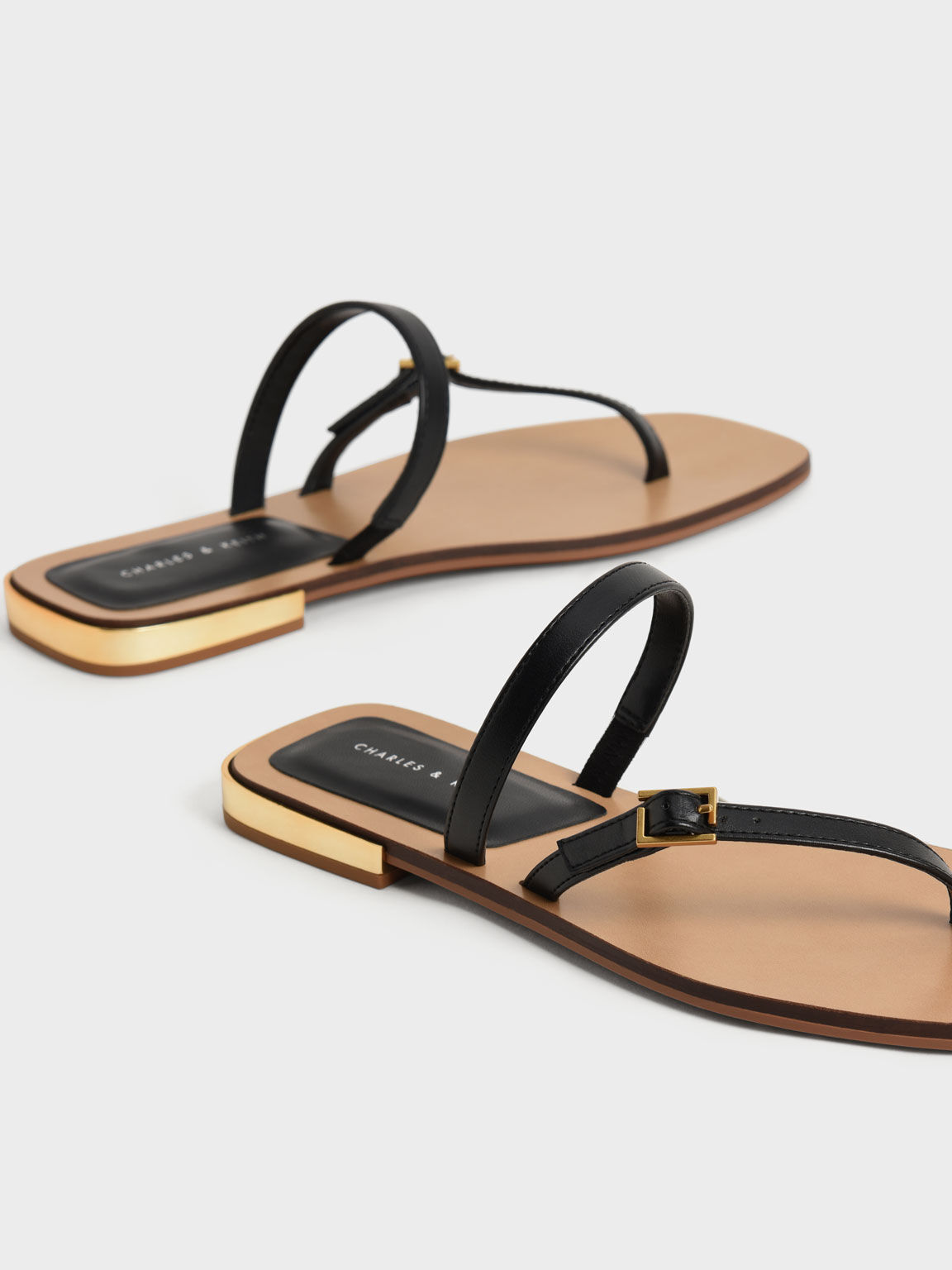 Asymmetric Strap Thong Sandals, Black, hi-res