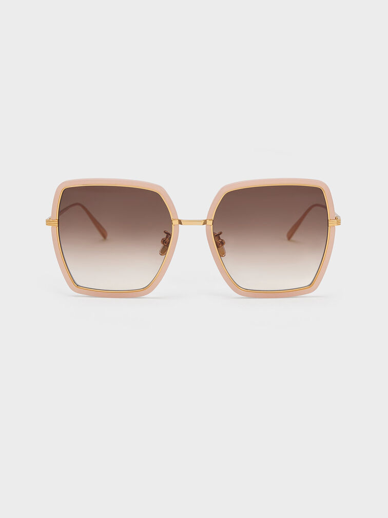 Oversized Square Butterfly Sunglasses, Pink, hi-res