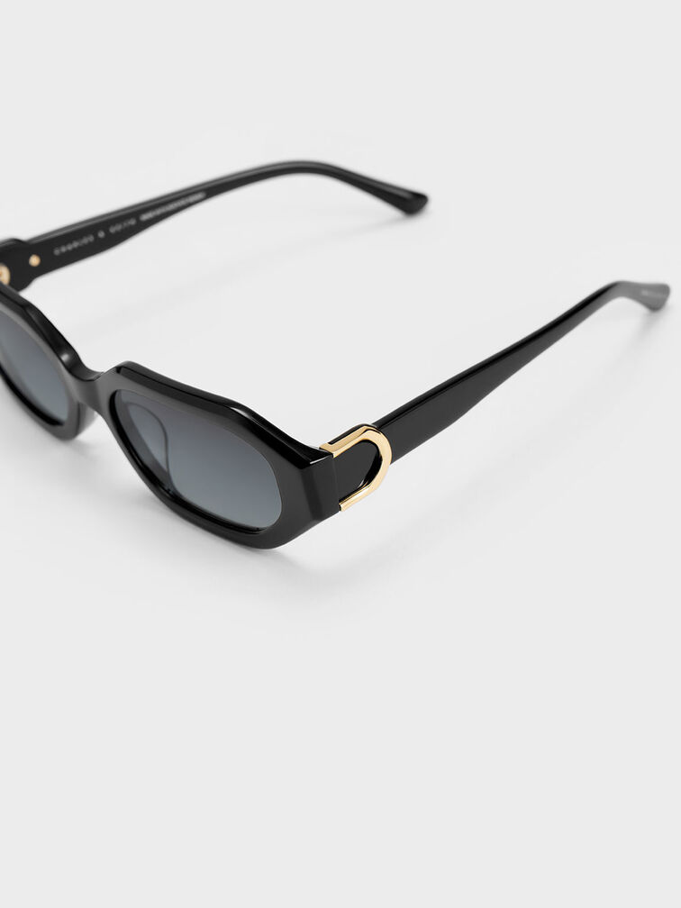 Gabine Recycled Acetate Oval Sunglasses, Black, hi-res
