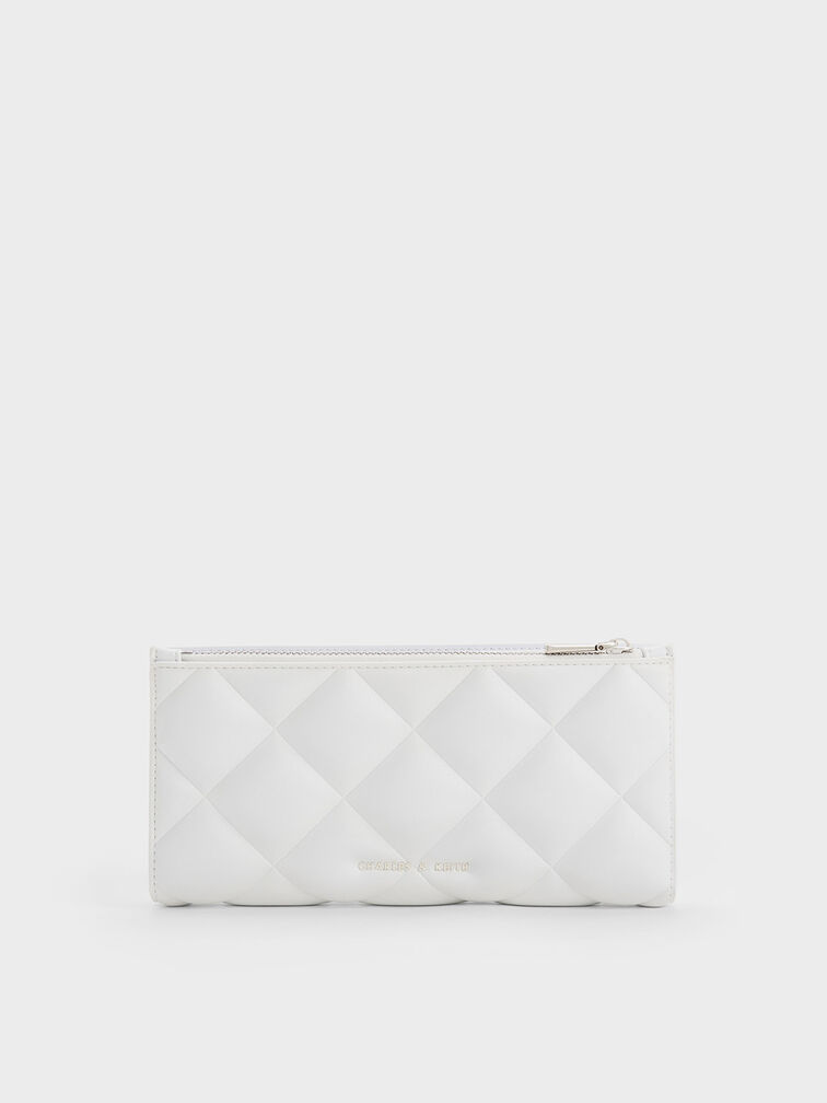 Danika Quilted Long Wallet, White, hi-res