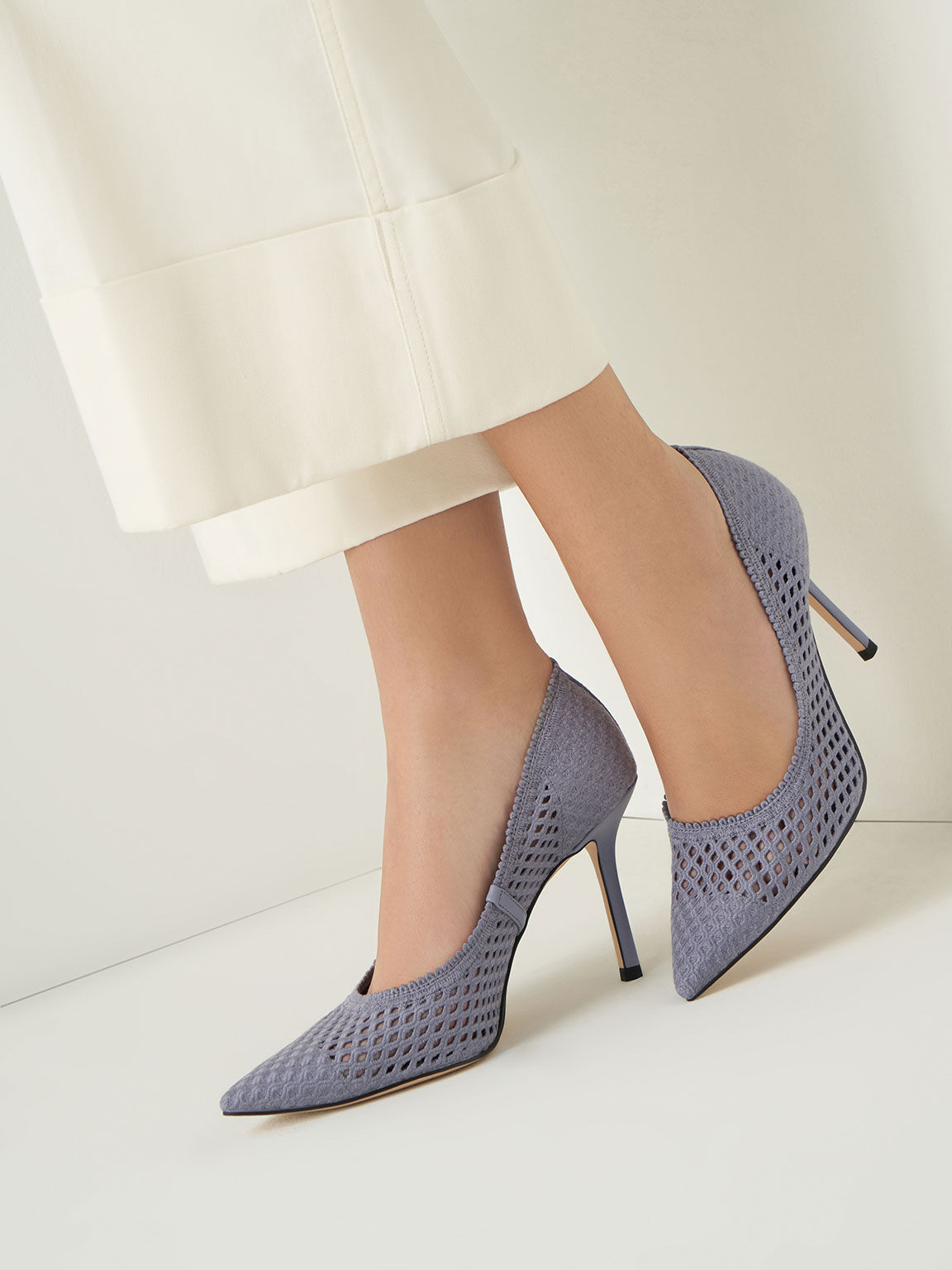 Knitted Stiletto Pumps, Grey, hi-res