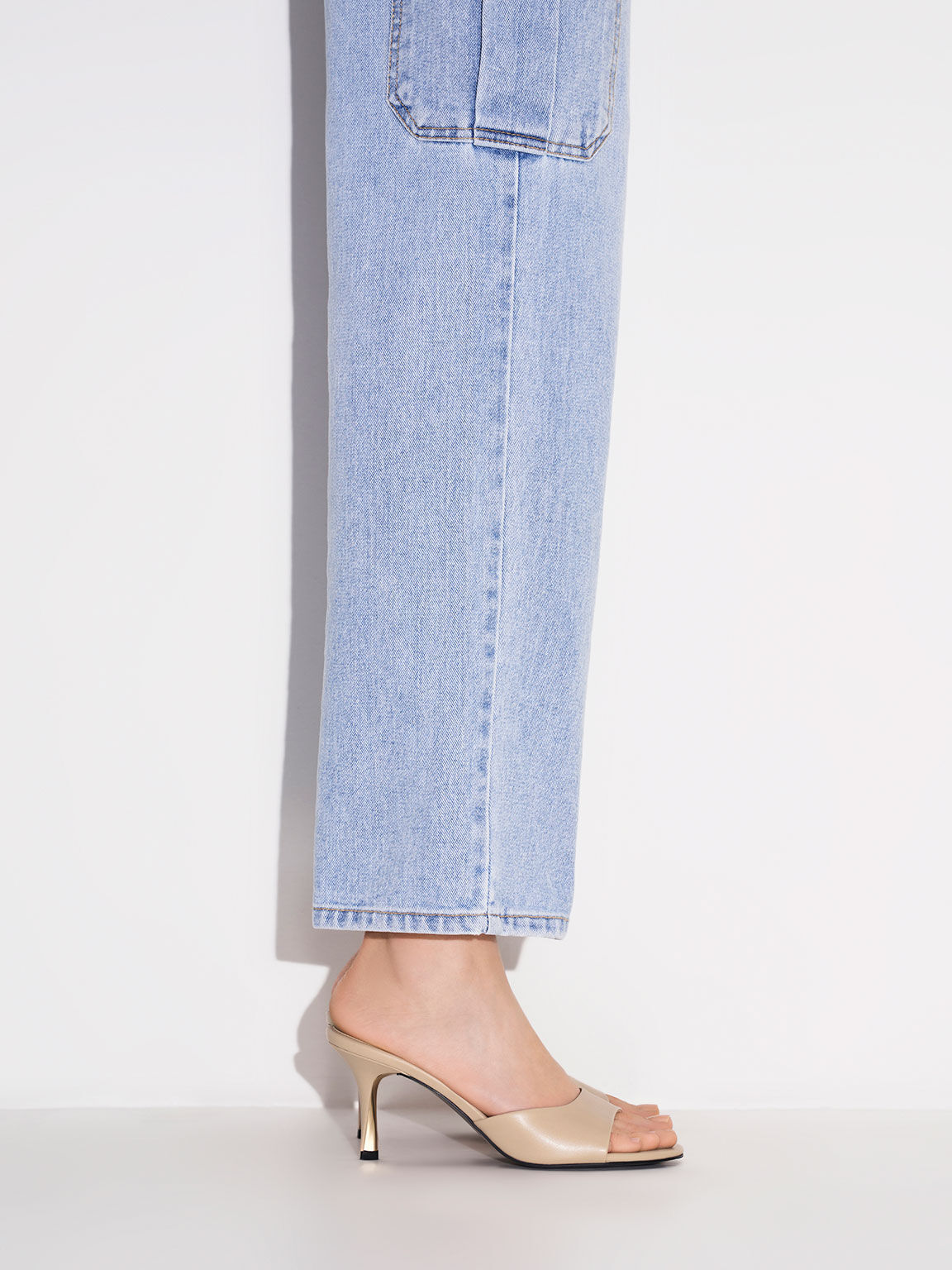 Round-Toe Sculptural Heel Mules, Beige, hi-res