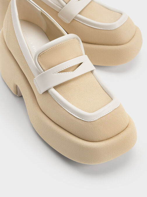 Leni Canvas Platform Loafers, Beige, hi-res