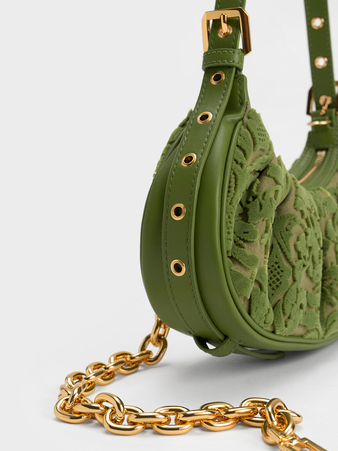 Duo Floral Textured Ruched Shoulder Bag, Pistachio, hi-res