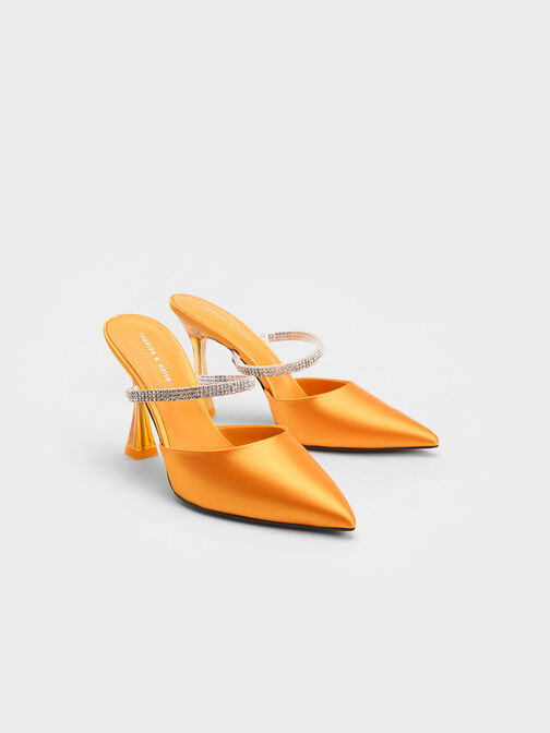 Recycled Polyester Gem Strap Mules, Orange, hi-res