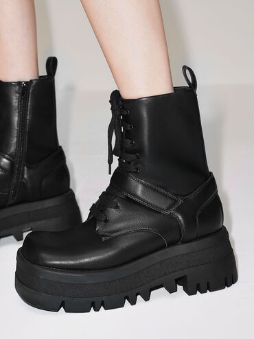 Rainier Belted Lace-Up Boots, Black, hi-res