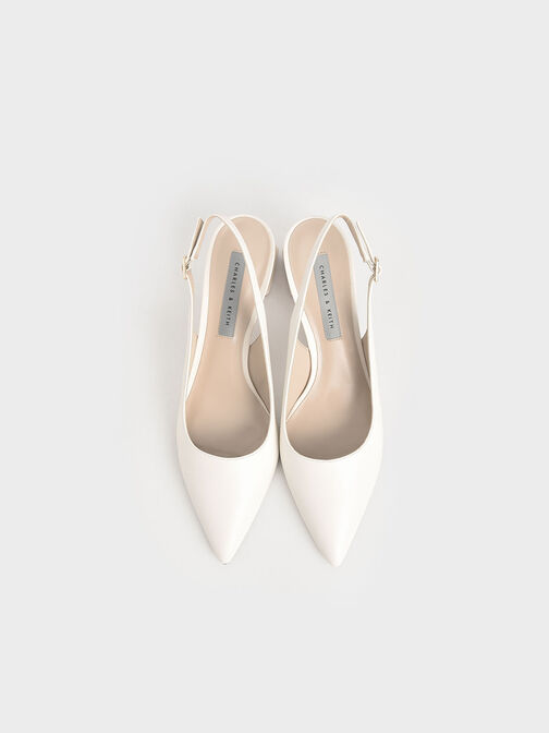 Metallic Accent Slingback Court Shoes, Cream, hi-res