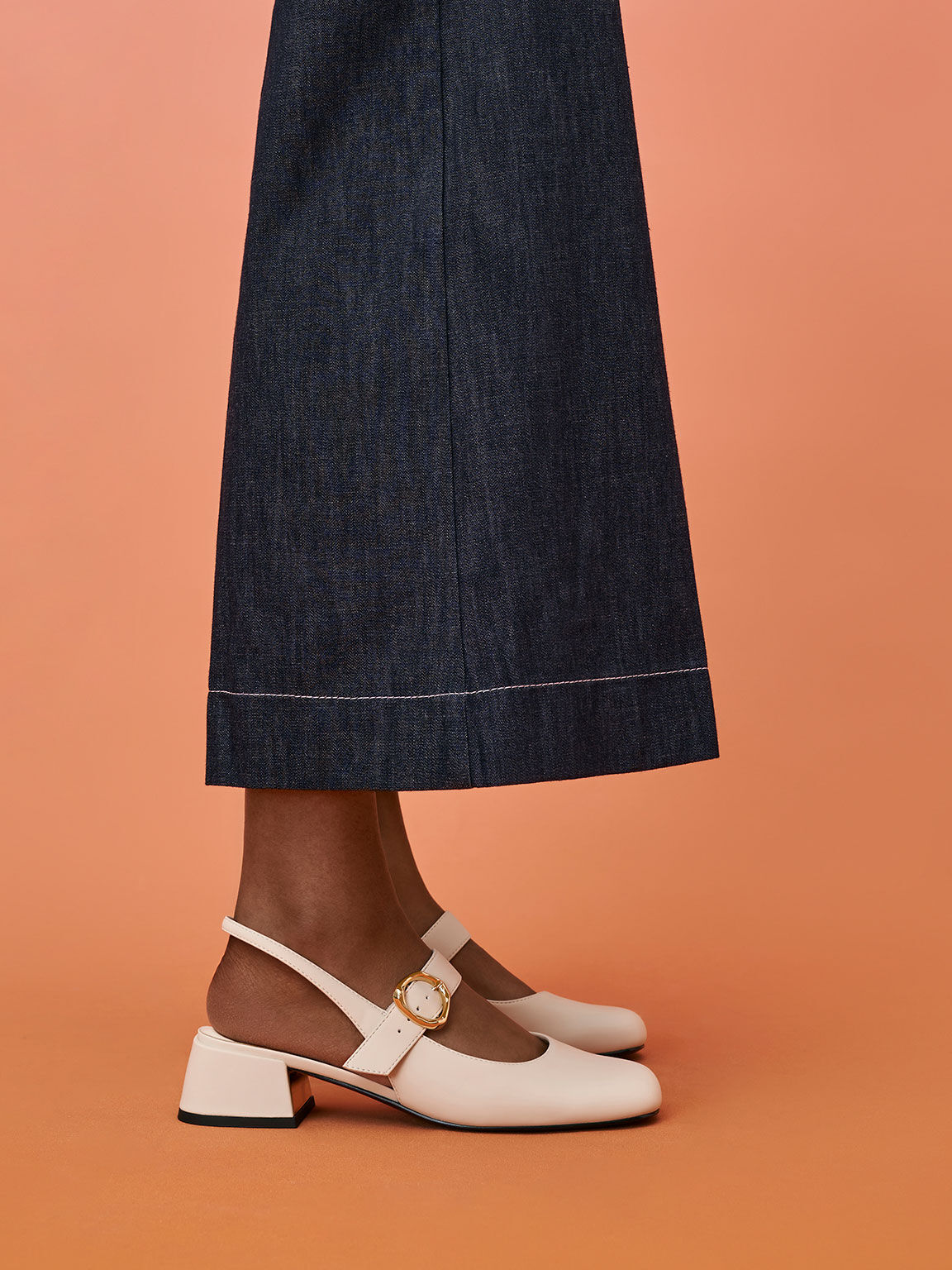 Buckle Strap Slingback Pumps, Chalk, hi-res