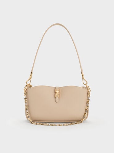 Adalyn Metallic-Buckle Chain-Handle Shoulder Bag, Dusted Oat, hi-res