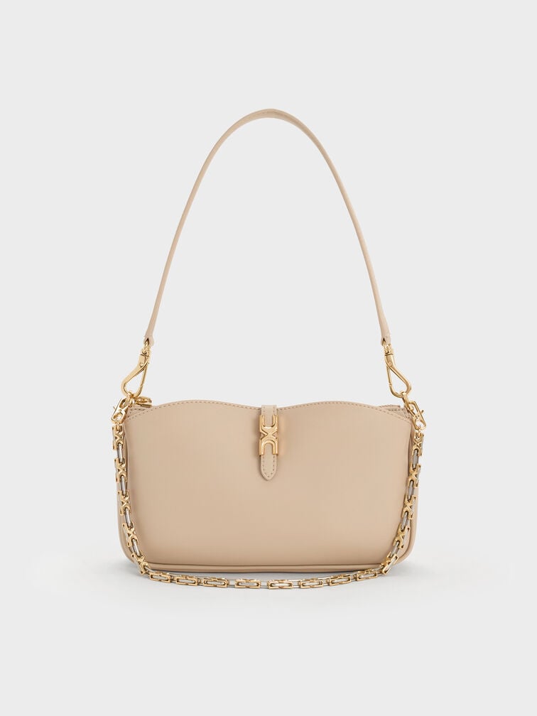 Adalyn Metallic-Buckle Chain-Handle Shoulder Bag, Dusted Oat, hi-res